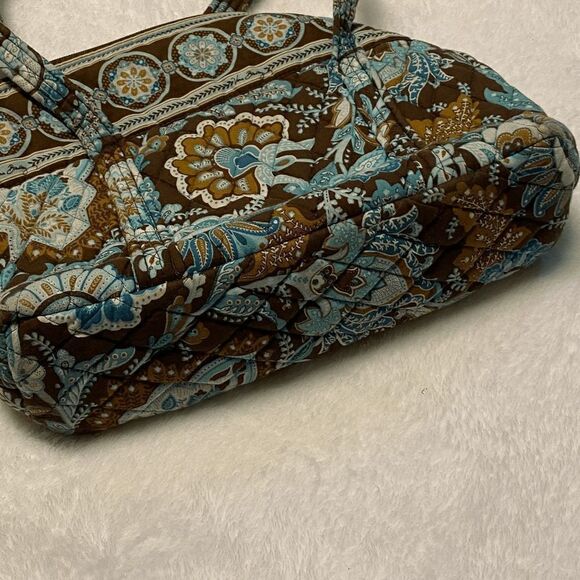 Vera Bradley Brown & Blue Floral Print Cloth Shoulder Bag / Handbag / Purse - Picture 5 of 10